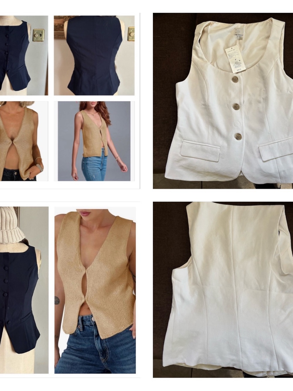 Navy, Cream and Tan Women's Button-Up Vests all size small